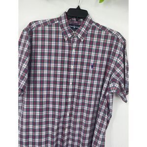 Ralph‎ Lauren Blake Men's Large Cotton Red Plaid Short Sleeve Button Down Shirt